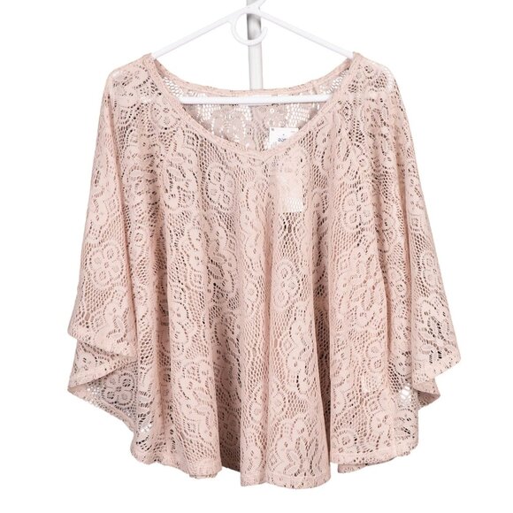 John Paul Richard Tops - Boho Lace Blouse XL Beige Knit Sheer Hippie Festival Oversize Flowy Draped Doily